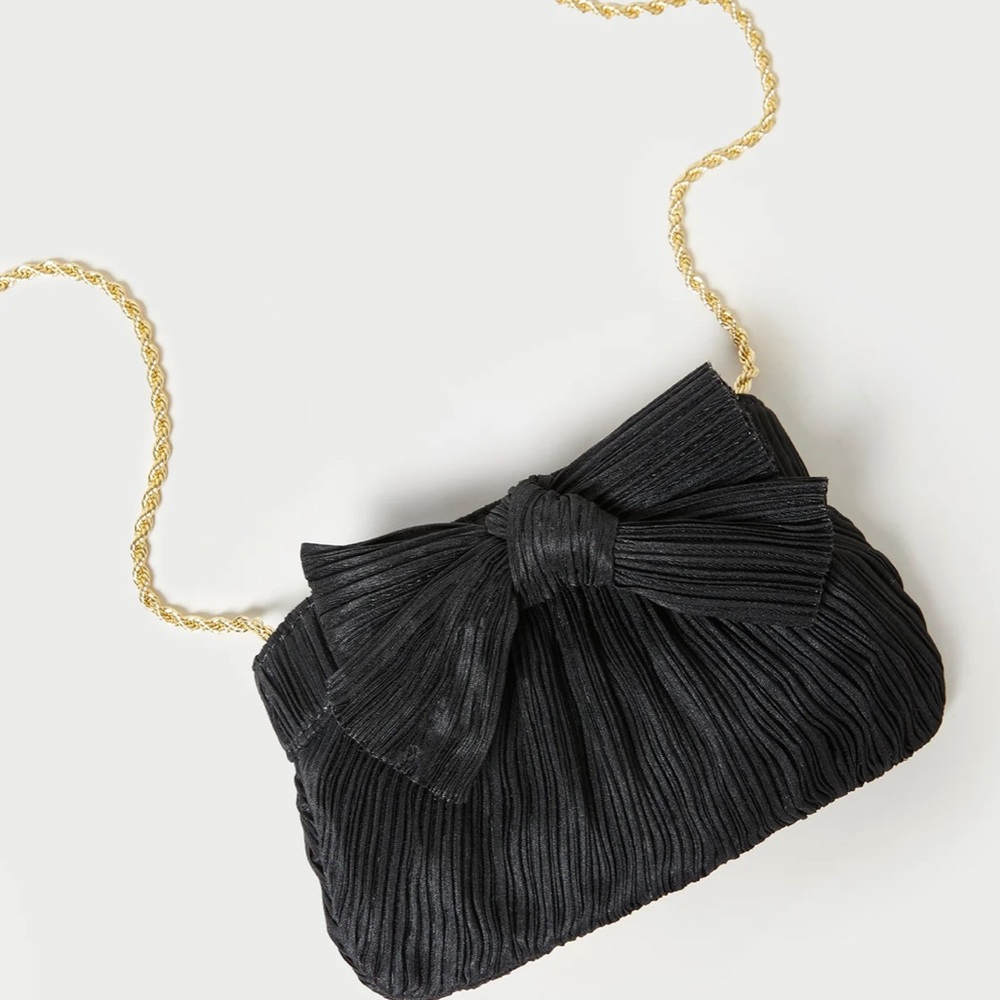 NWT Loeffler Randal Rochelle Black Mini Bow Clutch